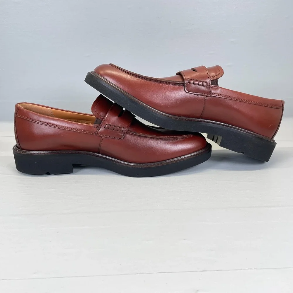 Ecco Metropole London Penny Loafers Mens Size 42 US 8 Brown Leather Dress Shoes